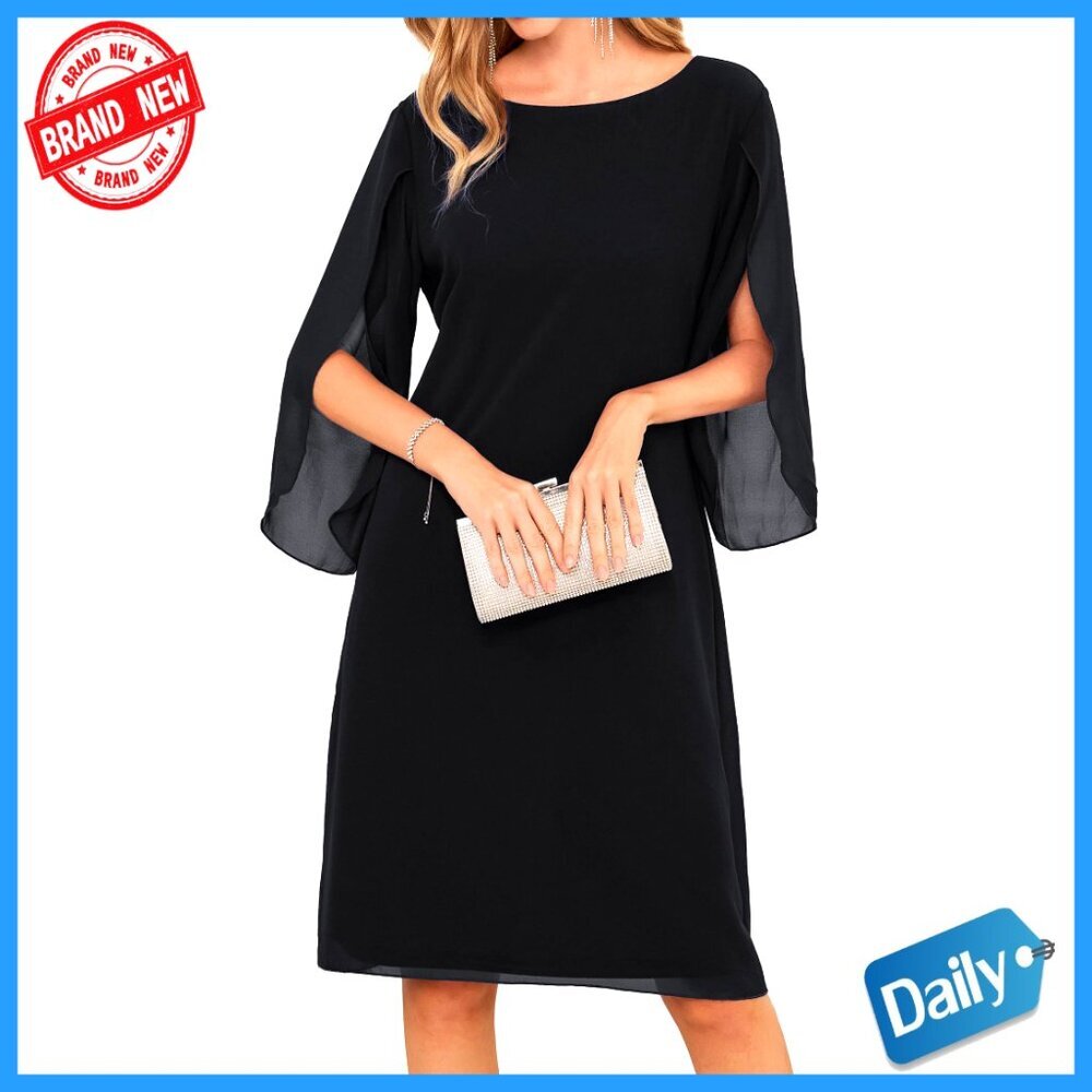 Chiffon Cocktail Dress Flutter Sleeve Elegant Wedding Party Wear V-Back